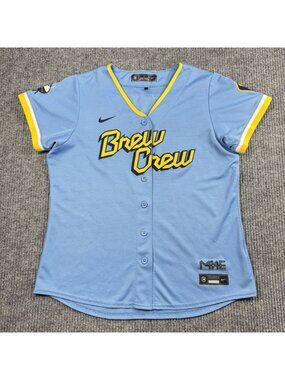 Milwaukee Brewers Brew Crew Nike Jersey Womens XL Blue Christian Yelich #22